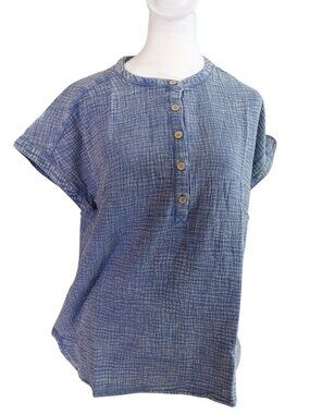 Blu Pepper Women's cotton Short Sleeves Blouse  in Blue NWT